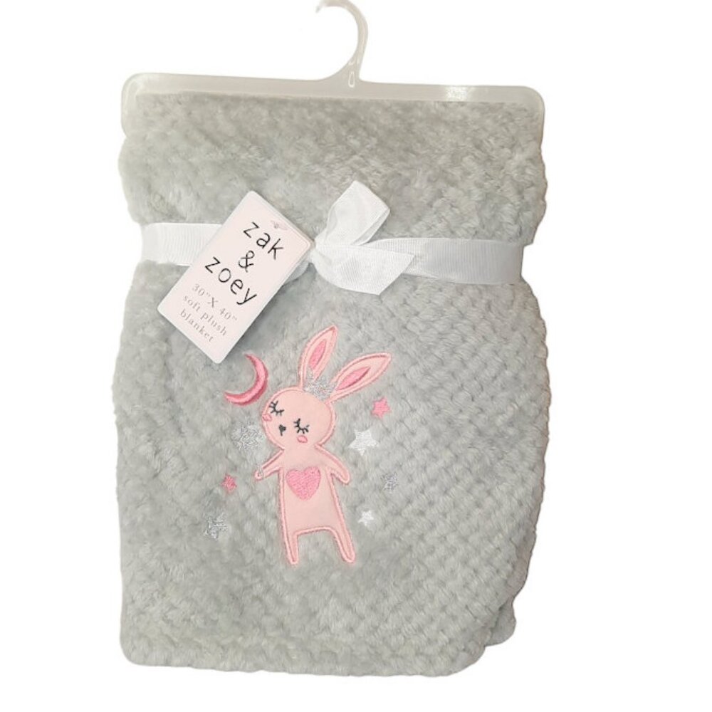 Zak & Zoey Princess Bunny Stars Moon Gray Waffle Lovey Blanket 30" X 40"
